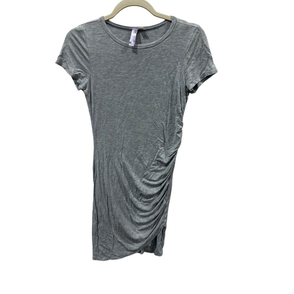 Alya Womens Gray Ruched Side Mini T-Shirt Dress Sz‎ M Heathered Short Sleeve USA